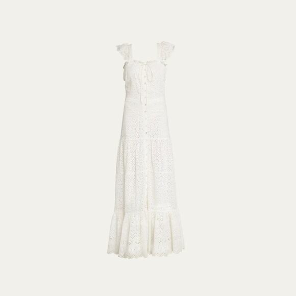 Veronica Beard Aislin Eyelet Cotton Tiered Maxi Dress Size 4 In White - Picture 4 of 10